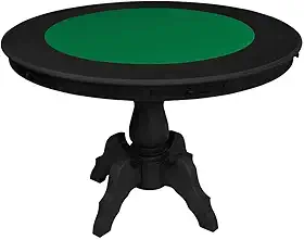 Mesa de Jogos Carteado Redonda Montreal 6 Lugares Tampo Reversível com Gavetas e Porta Copos Preto Fosco - Gran Belo