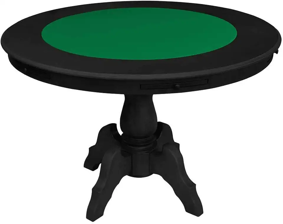Mesa de Jogos Carteado Redonda Montreal 6 Lugares Tampo Reversível com Gavetas e Porta Copos Preto Fosco - Gran Belo