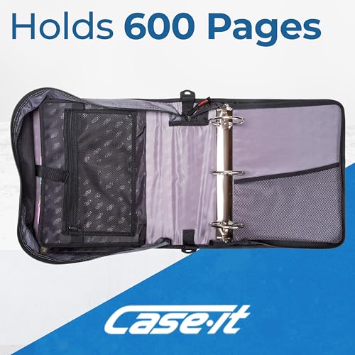 Case-it The Mighty Zip Tab Zipper Binder - 3 Inch O-Rings - 5 Color Tab Expanding File Folder - Multiple Pockets - 600 Sheet Capacity - Comes with Shoulder Strap - Black D-156-N-JBK - Image 3