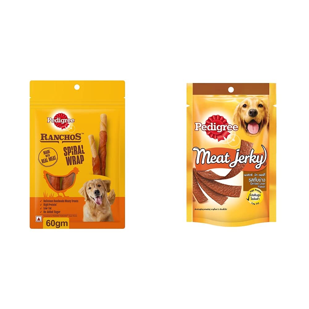 Pedigree RANCHOS Spiral Wrap Treats for Dog, Chicken & Smoky Lamb Flavour, 60 g&Pedigree Meat Jerky Treats for Adult Dogs, Grilled Liver Flavour, 80g Pouch (B0BP56J4WV) Amazon Price History, Amazon Price Tracker