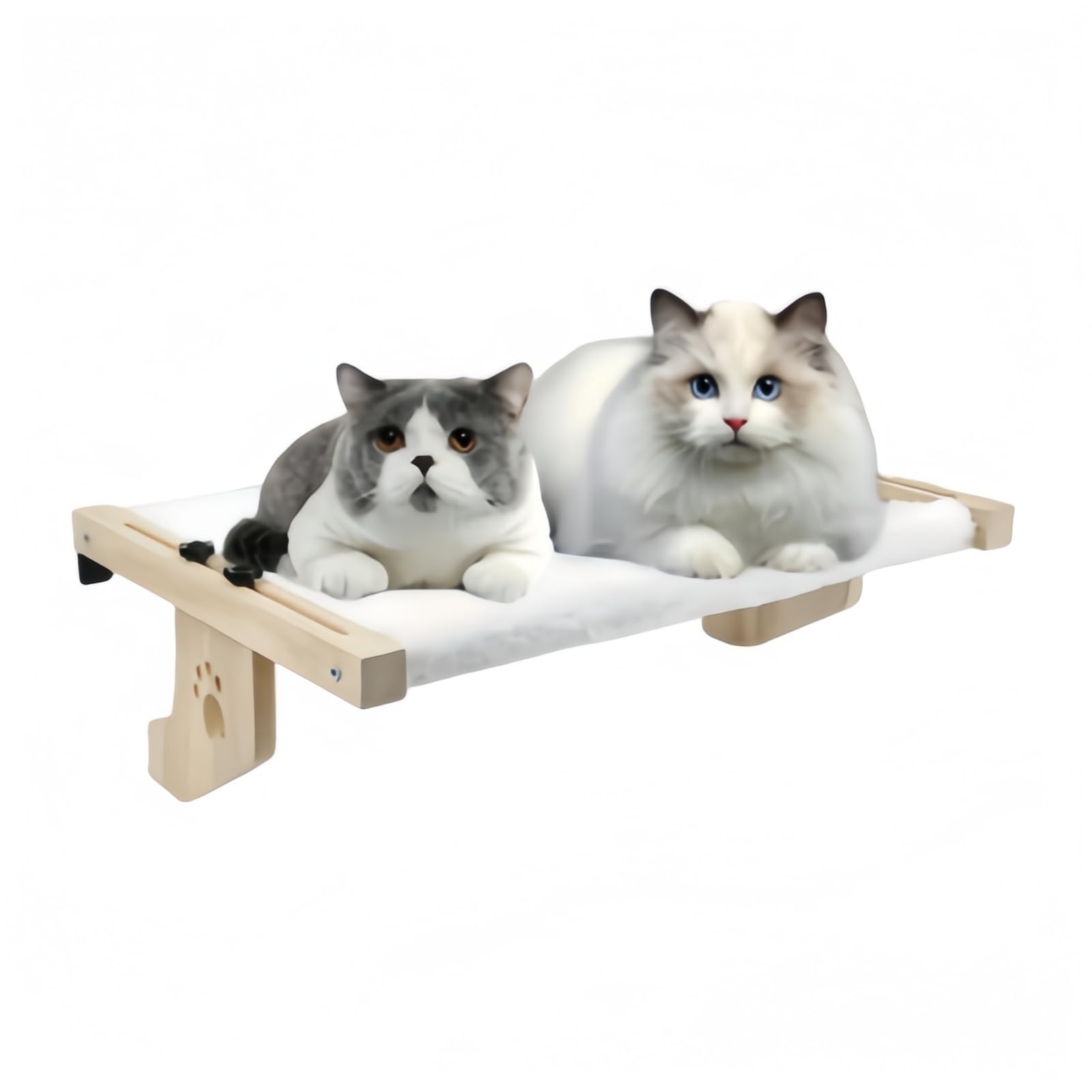 Perchoir réglable pour fenêtre de chat, hamac en polaire douce avec support mural/plafond sécurisé, motif empreintes de pattes pour la relaxation des chats d'intérieur (B-B)