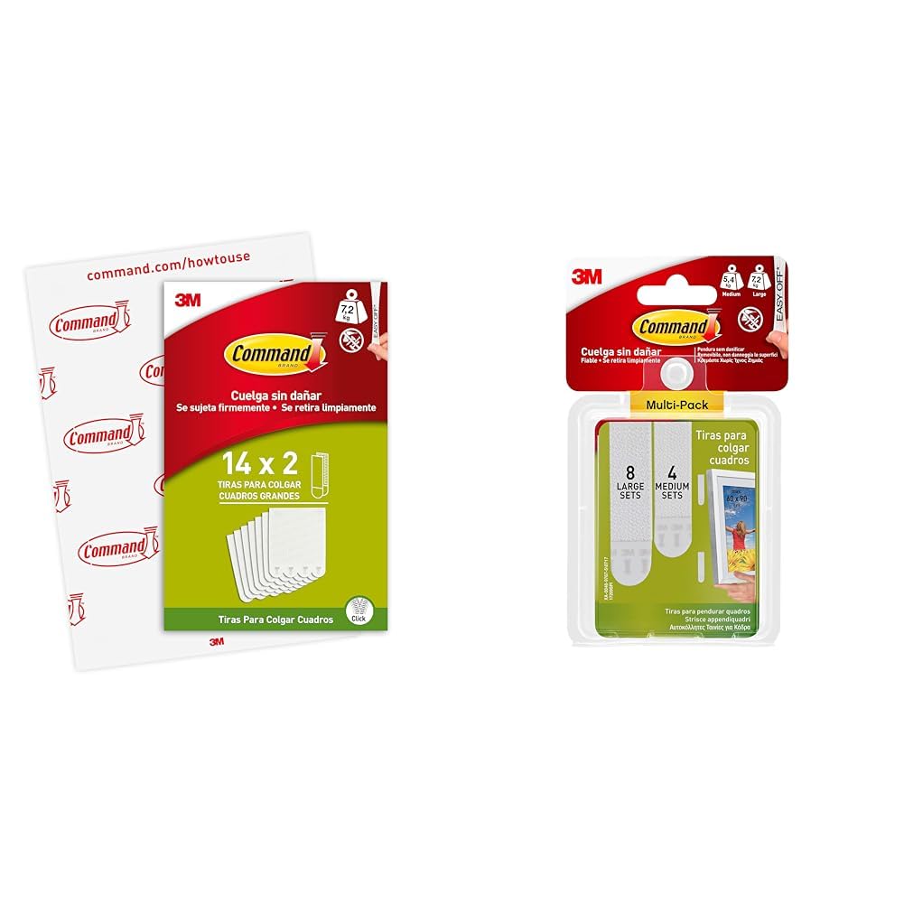 Tiras adhesivas Command para cuadros grandes pack ahorro de 14 pares blancas 2