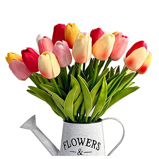 24 piezas multicolor artificial tulipán látex verdadero toque para ramos de boda, fiesta nupcial baby shower decoración del hogar