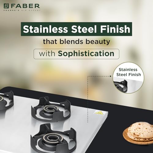 Image of Faber Ember Stainless Steel Cooktop | 4 Brass Burners (Jumbo, 2Medium & Small |Manual Ignition | Diamond-Coated Pan Support |Cooktop Ember 4BB SS CI (4 Burner)