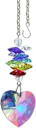Atrapasoles de cristal de 3 pulgadas Aurora Borealis facetado corazón prisma colorido cascada prisma arco iris hecho con cristales Swarovski genuinos