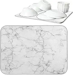 Tapete Escorredor de Louça Feito em Terra Diatomácea Com Desenho de Mármore Absorvente Antiderrapante Rápida Secagem Protege a Pia Ideal para Pratos Copos e Utensílios
