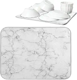 Tapete Escorredor de Louça Feito em Terra Diatomácea Com Desenho de Mármore Absorvente Antiderrapante Rápida Secagem Protege a Pia Ideal para Pratos Copos e Utensílios