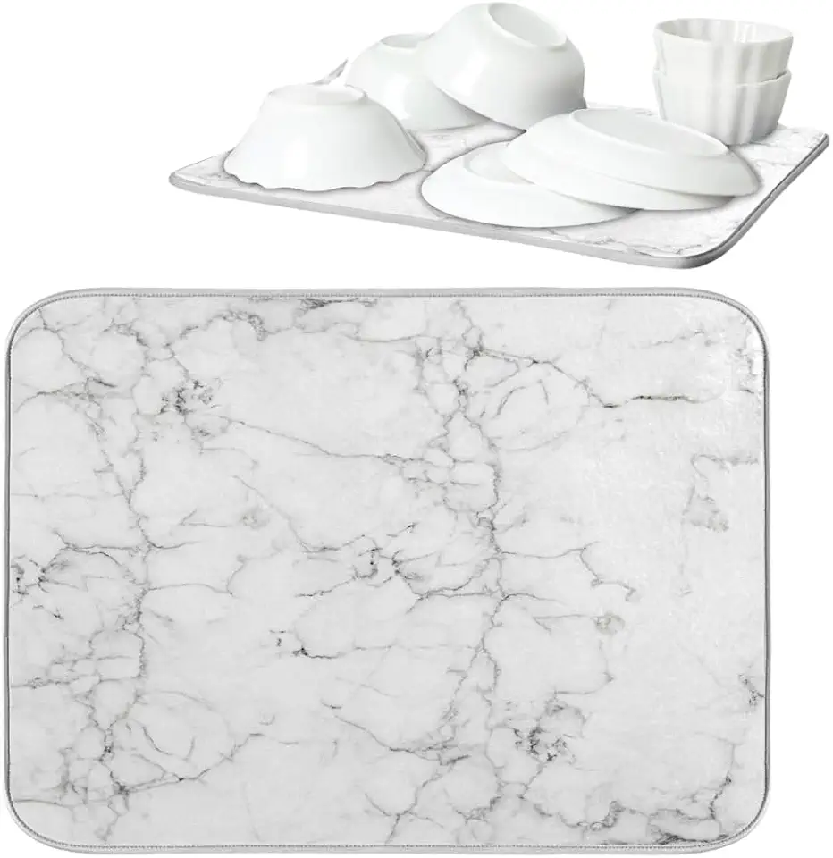 Tapete Escorredor de Louça Feito em Terra Diatomácea Com Desenho de Mármore Absorvente Antiderrapante Rápida Secagem Protege a Pia Ideal para Pratos Copos e Utensílios