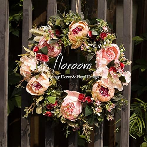 Floroom Floral Wreath, Artificial Peony Wreath, 15"-16" Front Door Decorations