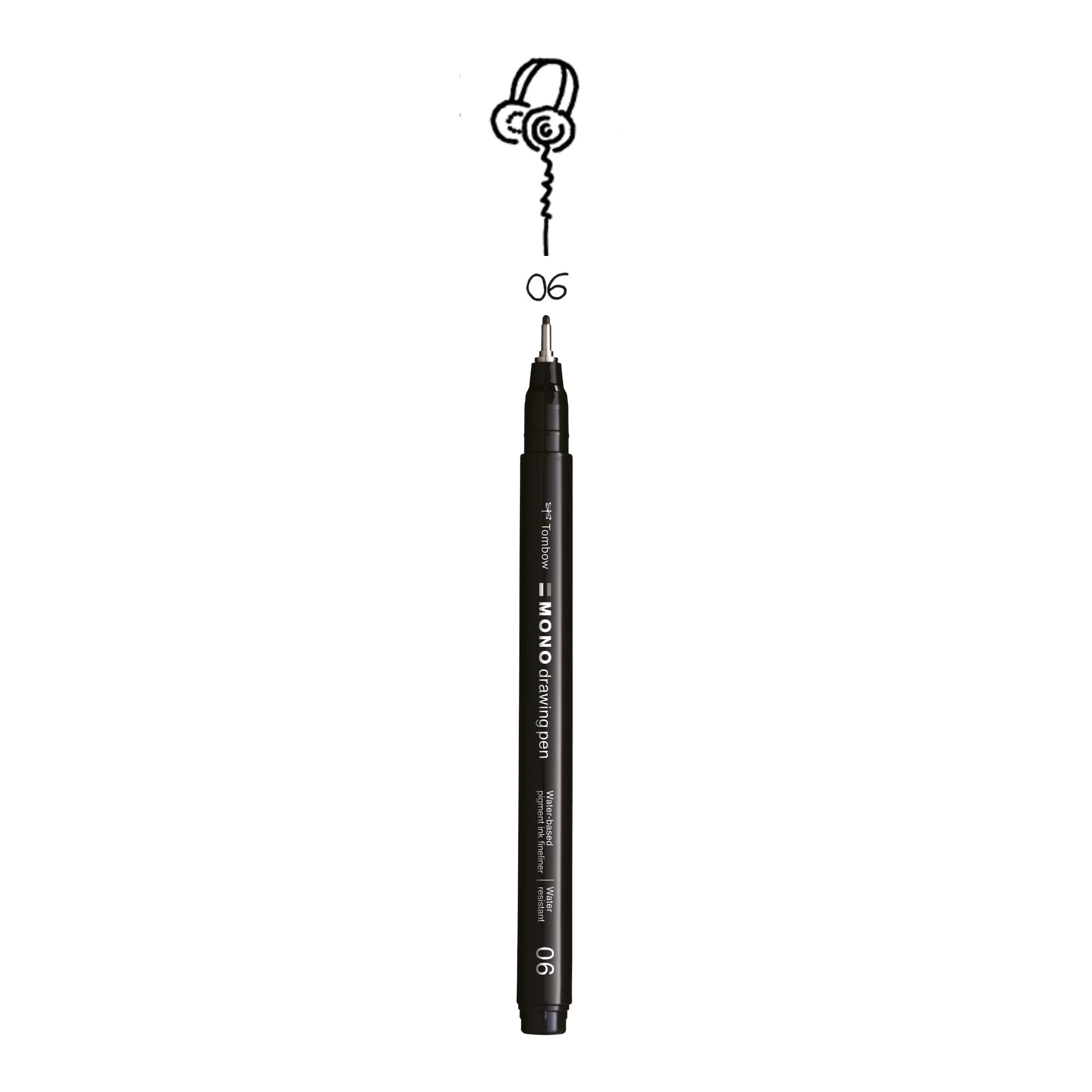 Tombow Fineliner MONO drawing pen, line width 06 (approx. 0.55 mm), pigment ink, water and light resistant, for sketches, for illustrating and drawing, black, WS-EFL-H-06