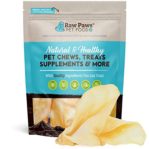 Raw Paws Large Cow Ears for Dogs, 5-ct - Beef Ears Packed in USA - Thick Dog Cow Ears for Puppies & Adult Dogs - Real Natural Cow's Ears from Free Range, Hormone Free Cattle, Jumbo Cow Ears Dog Treats