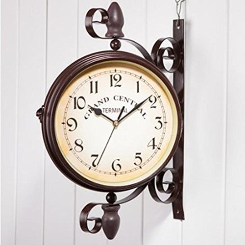 Promnote Station Style Garden Clock,Outdoor Indoor Clock Double Sided