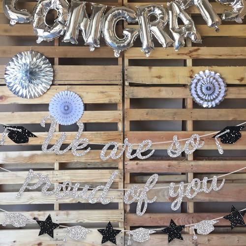 Image of We Are So Proud Of You Banner Graduation Party Decorations Glitter Congratulations Class Grad Ideas Silver
