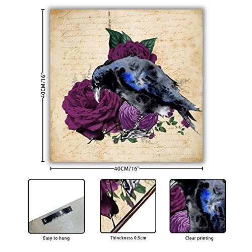 Corbeau violet sur crâne déco Halloween rustique pour salon 40cm - 3