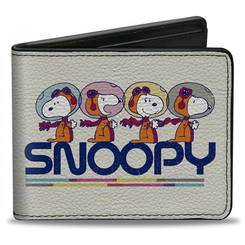 Buckle-Down Peanuts Wallet, Bifold, Peanuts Astronaut Snoopy Launch Poses White Multi Color, Vegan Leather