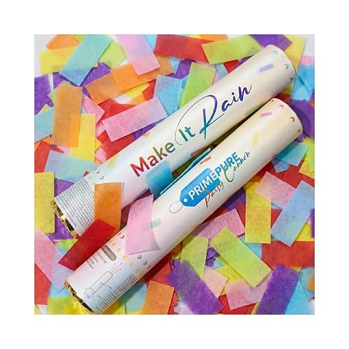 PrimePure Canons à Confettis – Biodégradables Poppers à Confettis avec Rectangles Multicolores – Lot de 2 – Idéal pour Mariages, Fêtes,...