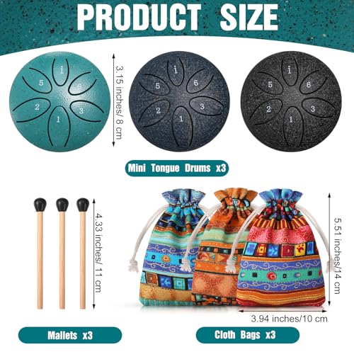 3-Piece Mini Rain Drum with Cloth Bag and Mallets for Music and Meditation