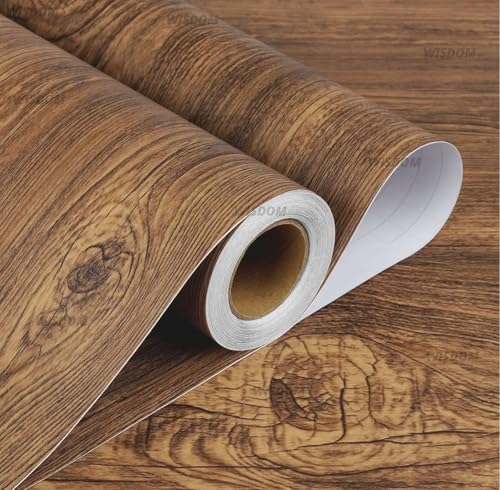 Image of WISDOM Gold Brown Wood Contact Paper Peel and Stick Countertops Waterproof Wood Wallpaper for Cabinets Table Furniture Self Adhesive Removable 24X200 Inch