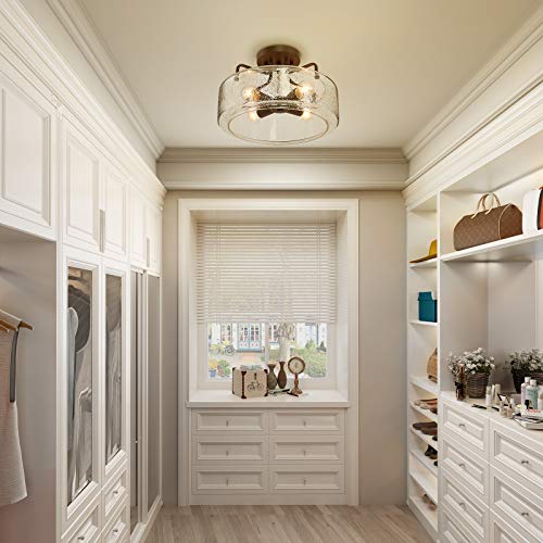 KSANA Semi Flush Mount Ceiling Light, 4-Light Flush Ceiling Light with Seeded Glass Shade for Kitchen, Hallway, W 12" x H 8" - Thumbnail 2