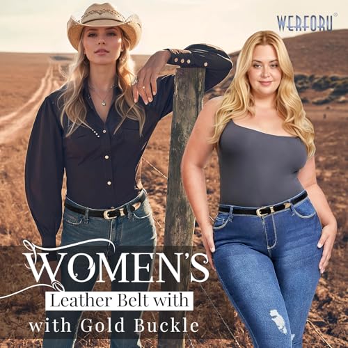 WERFORU Women Belt for Jeans Pants Thin Belts for Women Fashion Skinny Belt Black and Gold 0.71" Width3