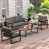 COMLAX FIELD Patio Furniture Set, 4 Pieces Outdoor Patio Furniture with Table Set, Metal Patio...