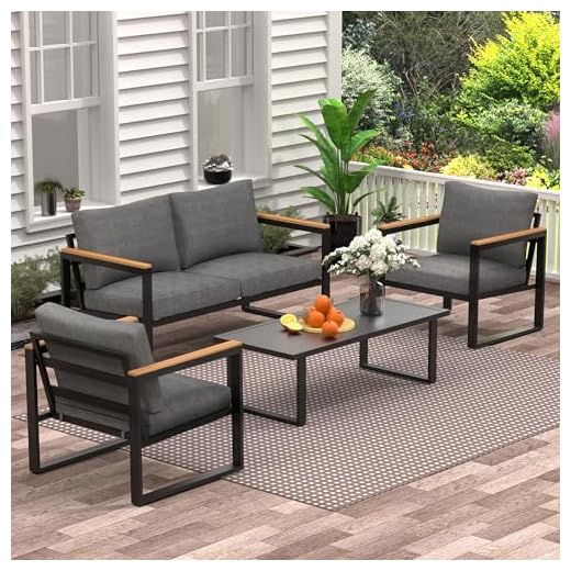 COMLAX FIELD 4 Pieces Metal Patio Furniture Set for Outdoor Balcony, Taupe