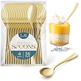 Posh Setting - Gold Plastic Mini Spoons for Desserts, Appetizers, Tasters, Ice Cream - 4 Inch Disposable Tiny Spoons (36 Pack)