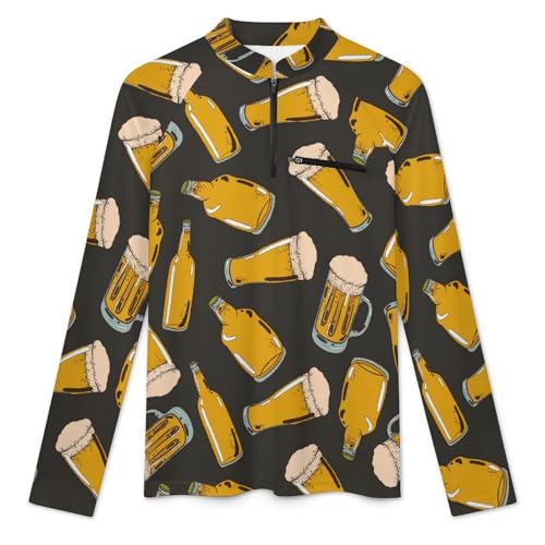 Fresh Beer with Mugs and Bottles Men's Rash Guard Long Sleeves Quick Dry Fishing Workout Shirts with Zipper3