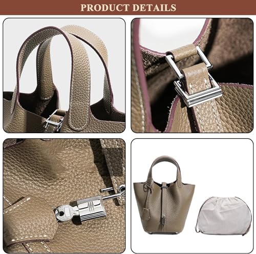 Genuine Leather Soft Bucket Bag for Women Fashion Lock Design Handbags Vegetable Basket Satchel with Top Handle Bags4