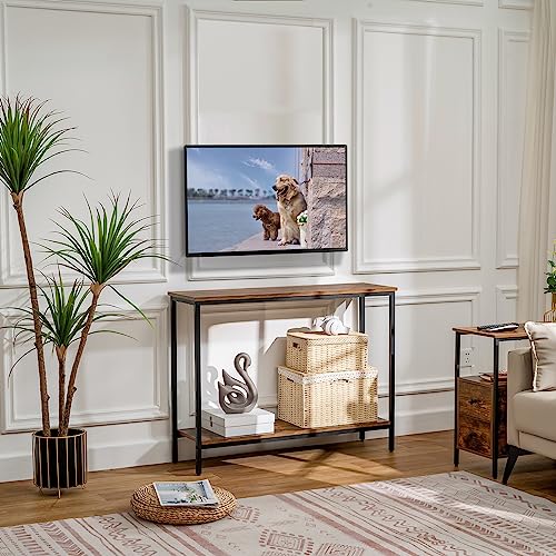 Weenfon Industrial Console Table, Entryway Table With Black Metal Frame, Long Sofa Table For Hallway, Console Table For Entryway, Living Room, Kitchen, Easy Assembly, Rustic Brown #TOP1