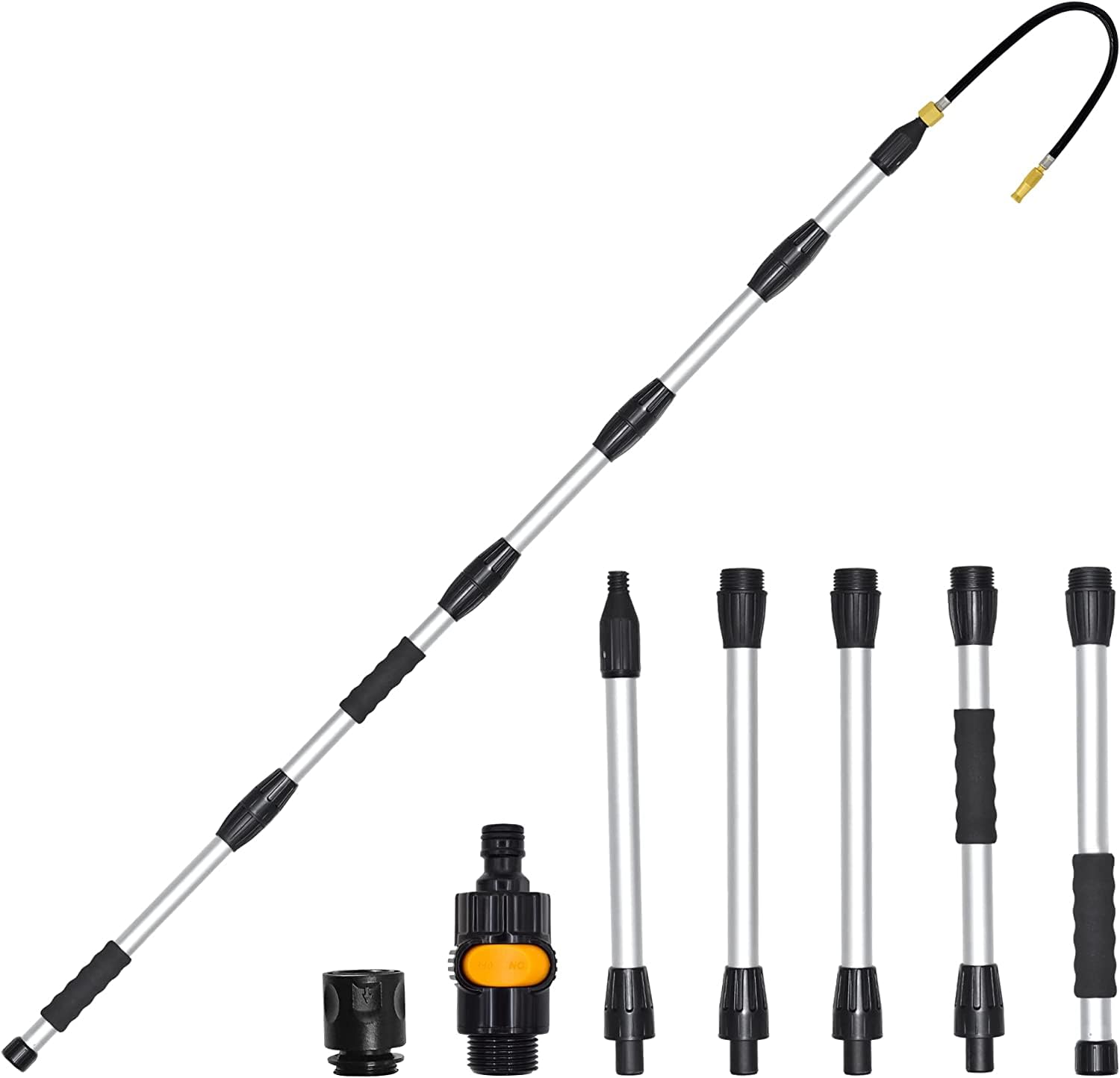 Buyplus Gutter Cleaning Tools from The Ground, Rain Gutter Cleaner Attachment with Extension Poles Up to 8FT, Bendable Gutter Wand | 5 Spray Patterns, Perfect for Garden Hose.