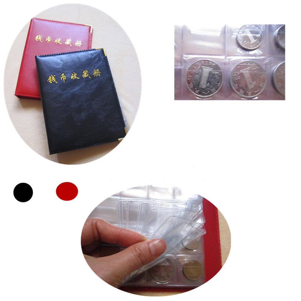 3 Set 480 Aufbewahrungssammlung Münzen Alben Gedenkbuch Halter Ordner Stücke Binder Antike Große Kapazität Leer Schwarz Rot Rot