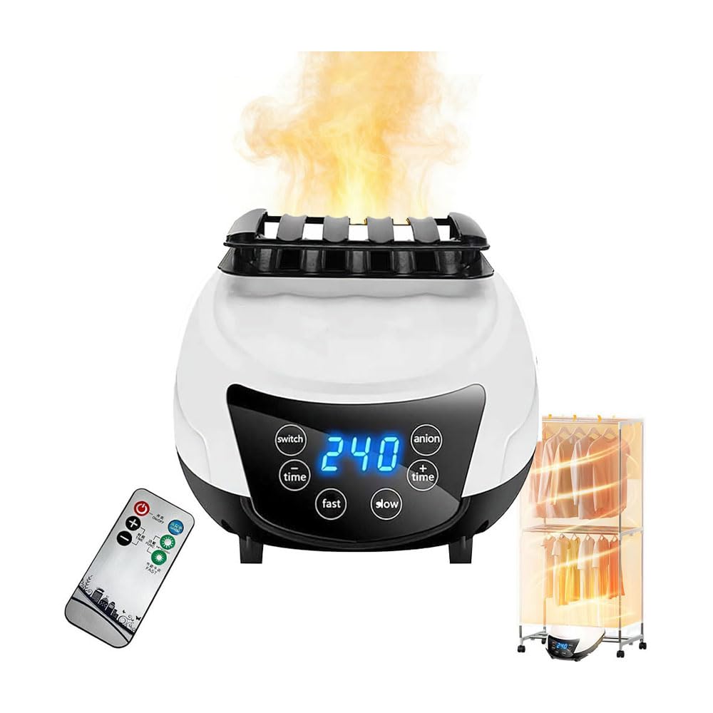 Portable Electric Clothes Dryer, Hot Air Dryer Indoor, Heated Tumble Dryer for Energy-Saving Tumble Dryer in Apartments, Automatic Digital Timer, Negative Ion Purification (White)