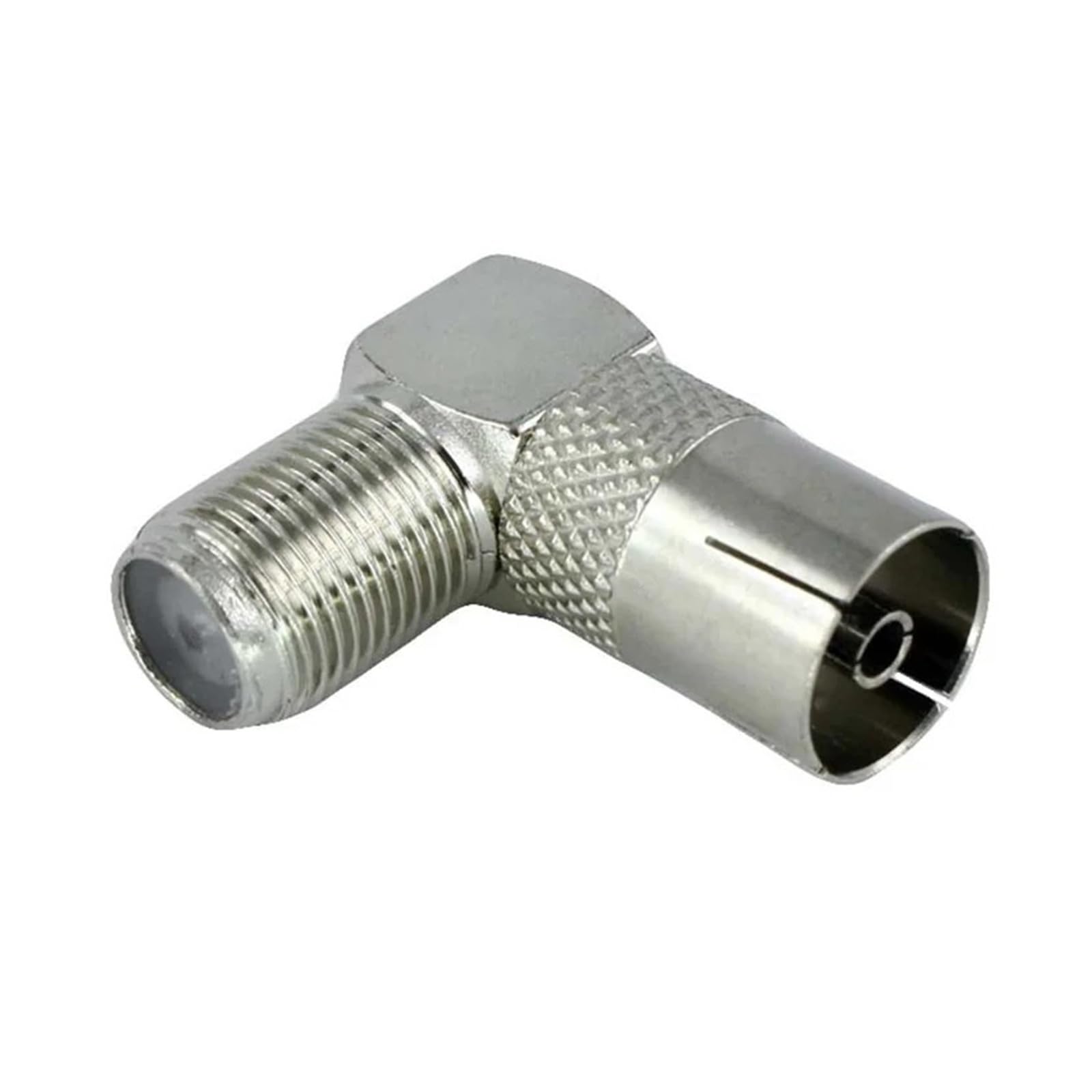 5 adattatori coassiali RF femmina F a IEC femmina, ad angolo retto di 90 gradi, 75 Ohm, nichelato, per antenna TV, cavo top box