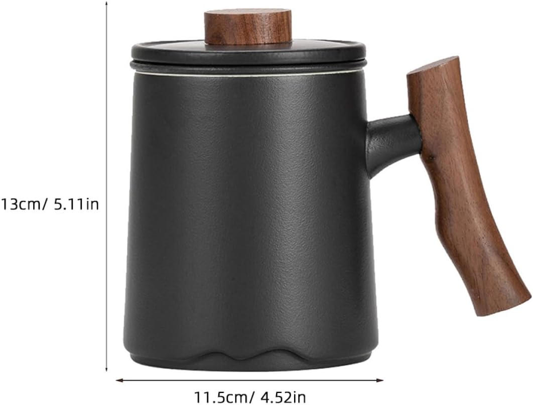 Ceramic Tea Mug with Filter Large Capacity Drinking Cup for Coffee and Tea Sleek Black Porcelain Cup with Easy-clean Strainer Stylish Household Gift for Men