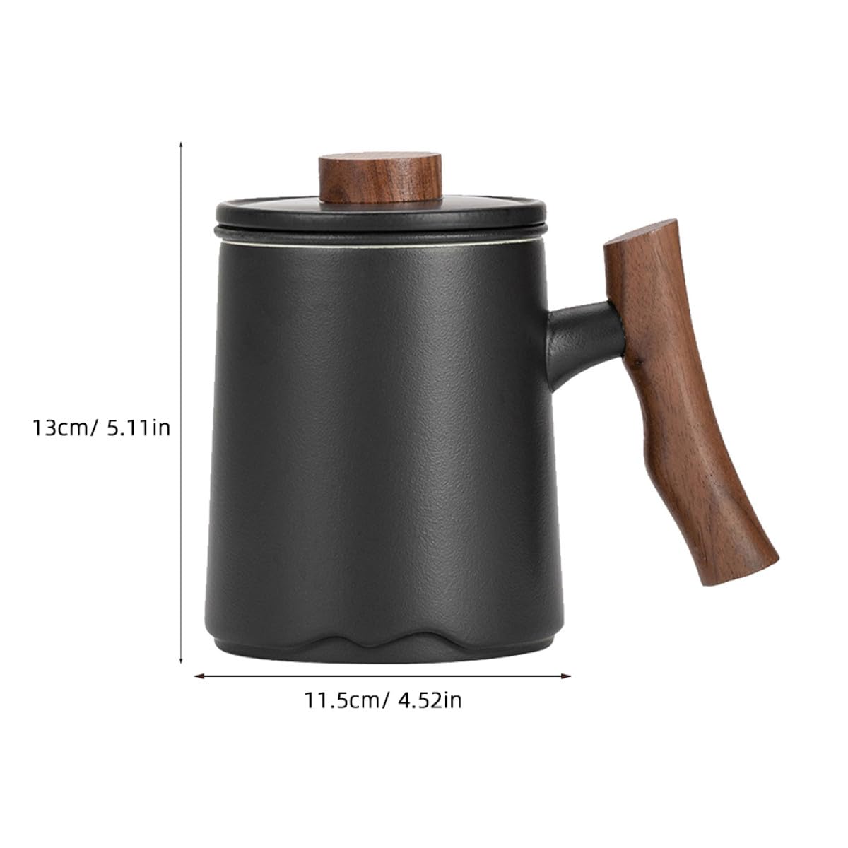 Artibetter Keramik Trinkbecher mit Sieb und Deckel 360ml Schwarz mit Holzgriff Eleganter Teebecher mit Integriertem Filter für Verschiedene Anlässe Leicht zu Reinigen