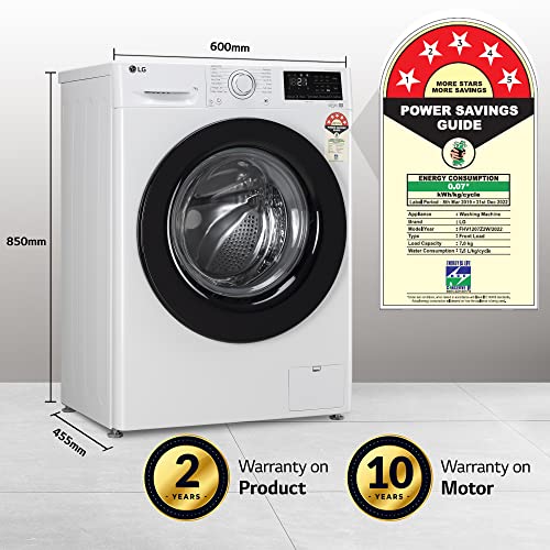 Get the Best Washing Experience with LG's 7 Kg 5 Star Inverter Front Load Washing Machine with Inbuilt Heater, AI DD Technology & Steam for Optimal Hygiene!