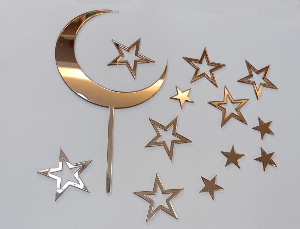 Moon and Stars Acrylic Cake Topper Set,Welcome To The World Cake Topper for Celestial Birthday Wedding Baby Shower Engagement Anniversary (Welcome Silver)