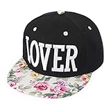 ZLYC Unisex Adjustable Baseball Cap Word Embroidered Floral Flat Bill Snapback Hat
