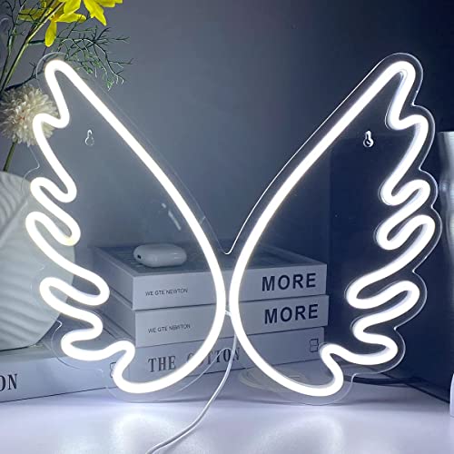 Moweek Angel Wing USB Powered Acrylic Neon Signs(16 x 13 inch), Led Signs Wall Decor for Girl Bedroom, Kids Room,Wedding Decor