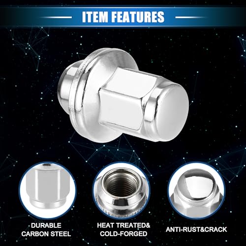 Image of 5 Pcs Wheel Lug Nuts Compatible for Toyota Tundra Sequoia 2008-2021, Durable Chorme Plated M14x1.5 Carbon Steel Silver Tone Tire Lugnuts