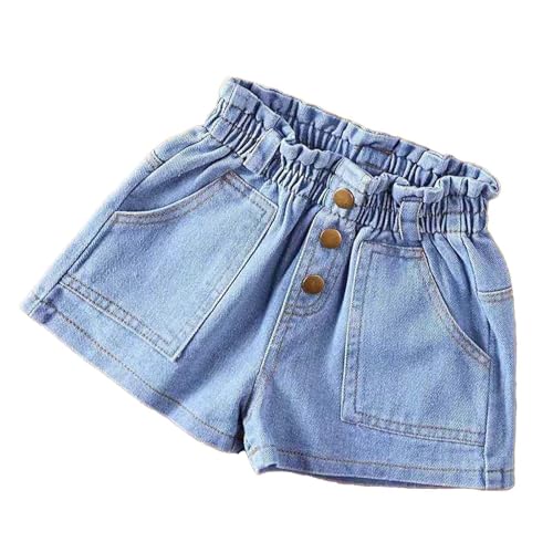 9-10 Years 3 Button Girls Cuffed Jean Shorts Elastic High Waist Trendy Fashion Denim Shorty Casual Summer Pull On Clothes Jorts Blue