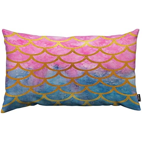 TKS MITLAN Mermaid Scales Decorative Pillow Covers Watercolor Fish Scales Bright Summer Pattern Rustic Linen Throw Pillow Covers 12x20 Inch for Sofa Couch Decoration Cover