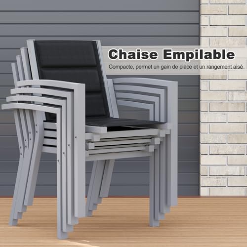 Chaises de jardin en aluminium JUMMICO x6 gris clair empilables - 7