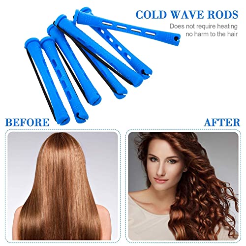 36 Pieces Cold Wave Rod Hair Perm Rods Hair Rollers Perming Rods Curlers With Steel Rat Tail Comb For Hairdressing Styling (Blue, 0.35 Inch) #TOP5