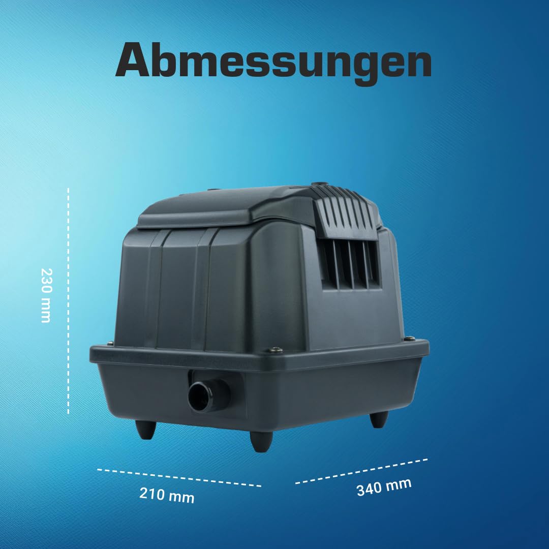 Teichbelüfter 1800 L/H stufenlos regulierbar, 25 Watt Sauerstoffpumpe für Teich, Membranpumpe 30 L/Min, Teichbelüftung, Luftpumpe Teich, Belüfterpumpe für Gartenteiche, Teichbelüftungspumpe