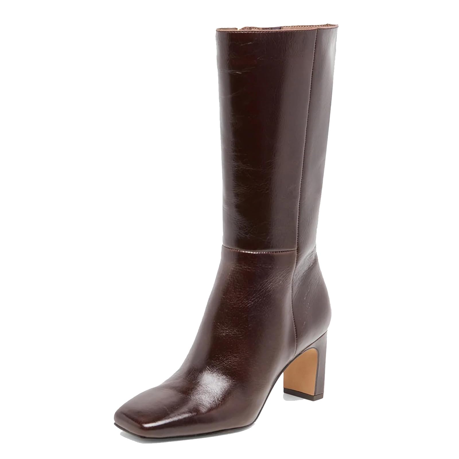 Mid Calf Boots for Women Square Toe Chunky Heeled Boots with Side Zipper Fashion Dress Elastic Tall Bootie