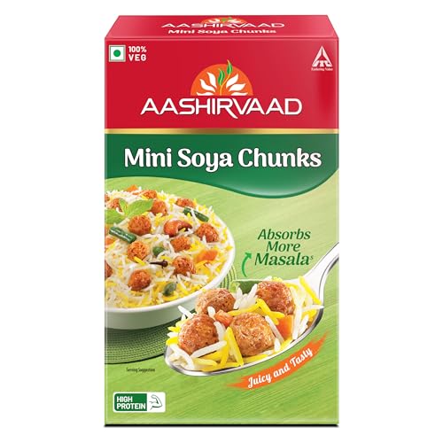 Image of Aashirvaad Mini Soya Chunks, 100% Veg, Absorbs More Masala, Juicy & Tasty, High Protein, 200g Pack