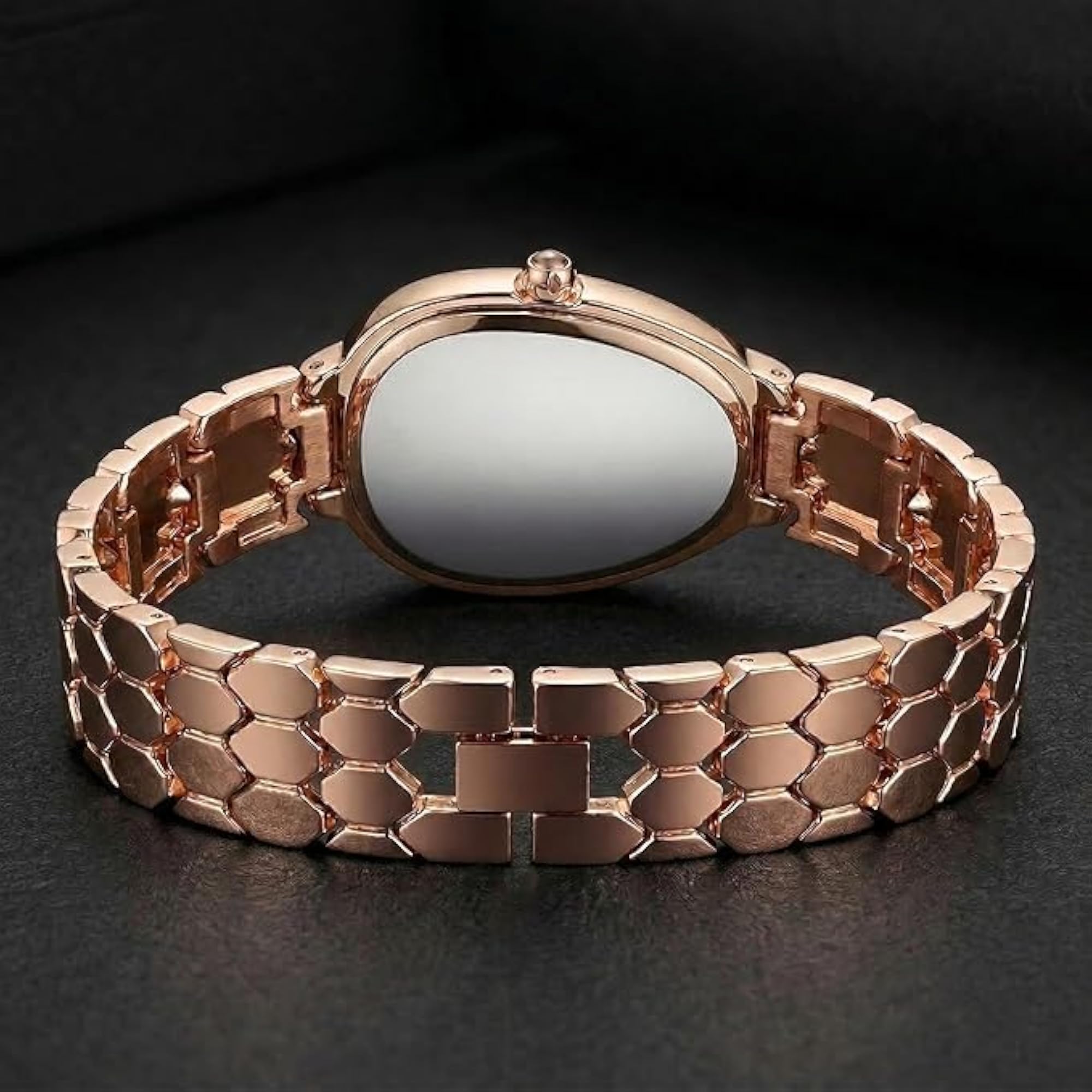 Women's Elegant Rose Gold Tone Analog Watch with Textured Strap