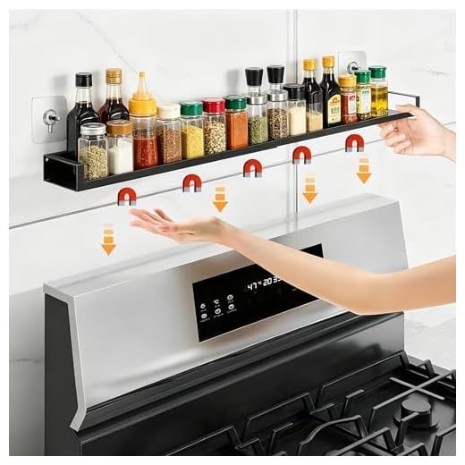 VANGAYH Magnetic Shelf for Stove Top, Shelf Over the Stove Kitchen Magnetic Spice Rack Organizer Storage Adjustable Length from 15"-30" Black